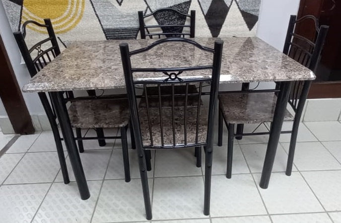Wood Dining Table 119-50-9 with 4 Chair Set Light Brown Stone Look