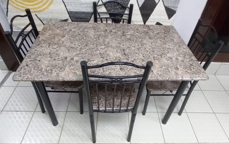 Wood Dining Table 119-50-9 with 4 Chair Set Light Brown Stone Look