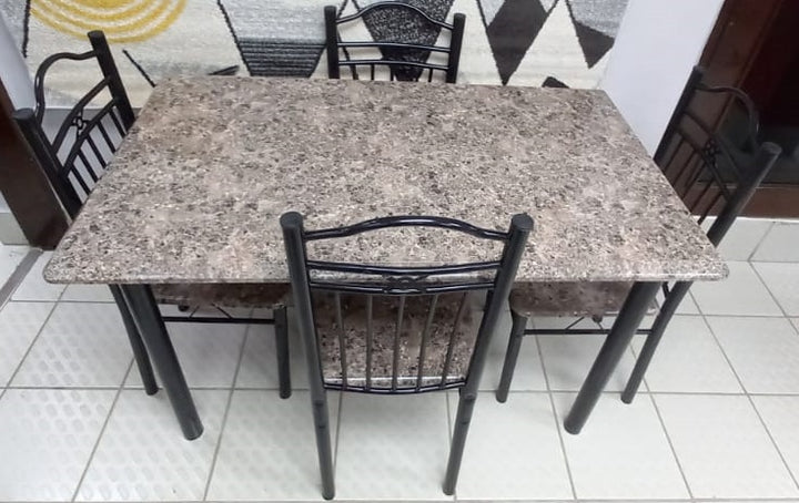 Wood Dining Table 119-50-9 with 4 Chair Set Light Brown Stone Look
