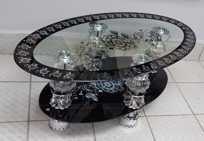 Glass Table #2 2021 Egg Shape Black & Chrome