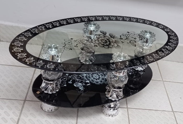 Glass Table #2 2021 Egg Shape Black & Chrome