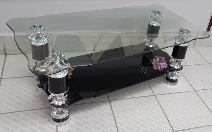 Glass Table #11 2021 Black & Chrome with Purple Flower