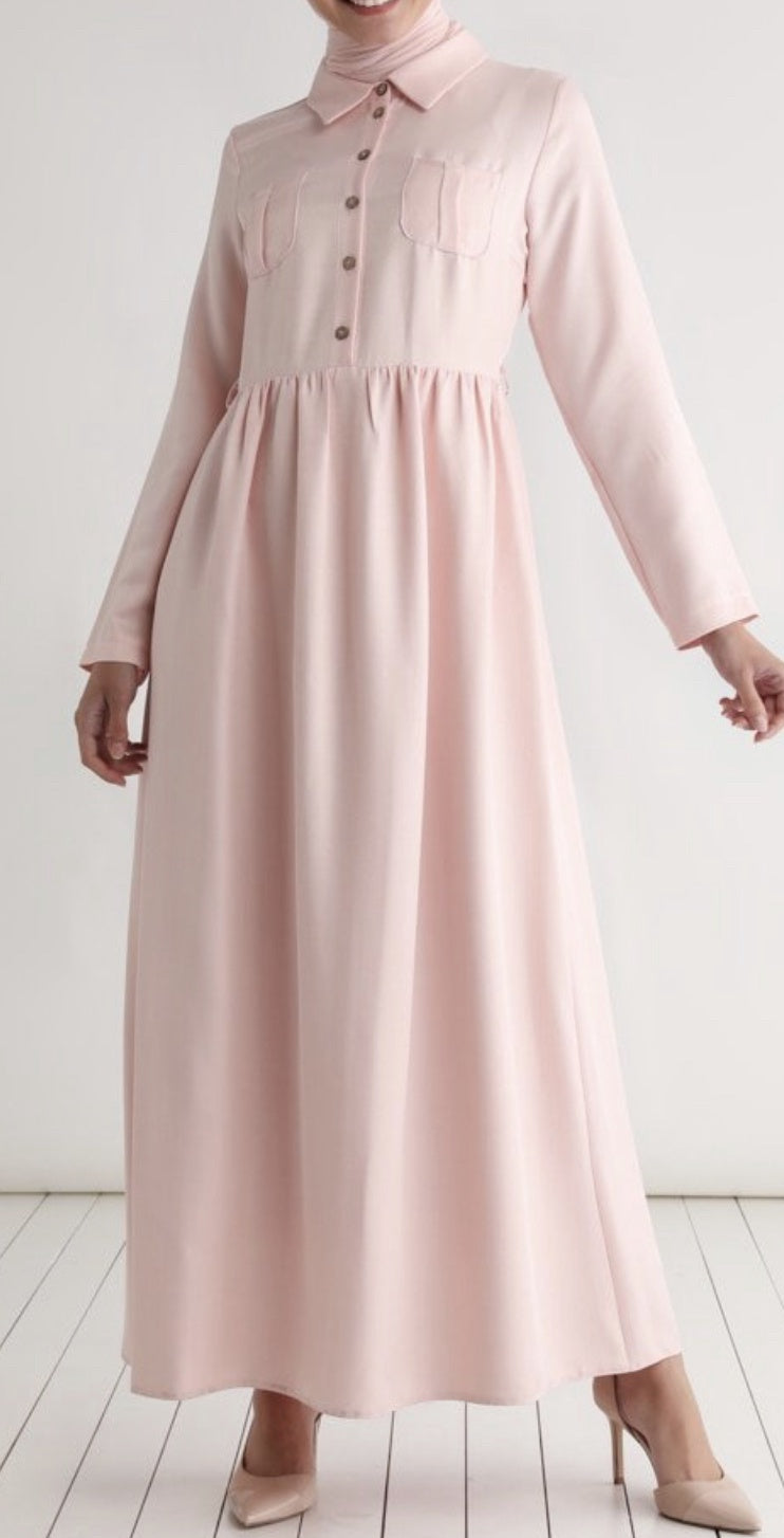 Dress Pink Double Pocket Button Front W/BROWN Belt