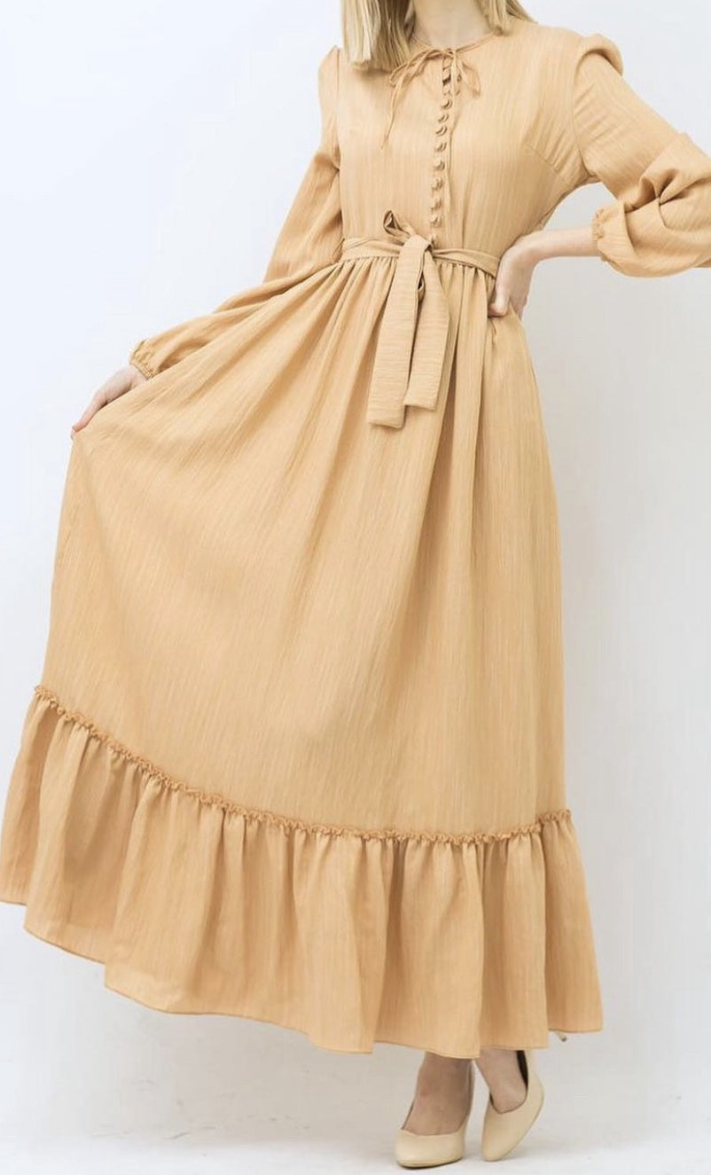 Dress Button Detail W/WAISTBAND Beige / Lilac / Black