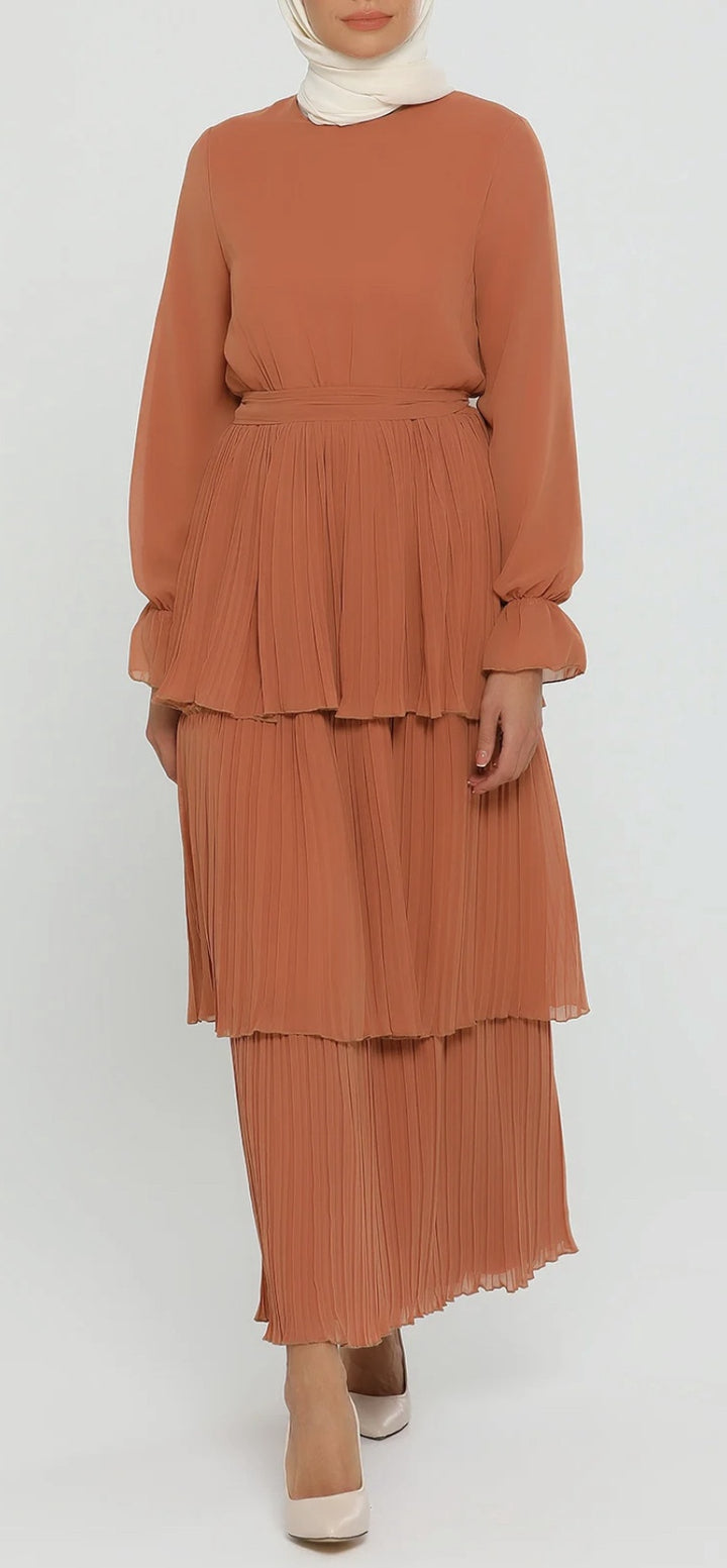 Dress Tiered Lined Chiffon Rust