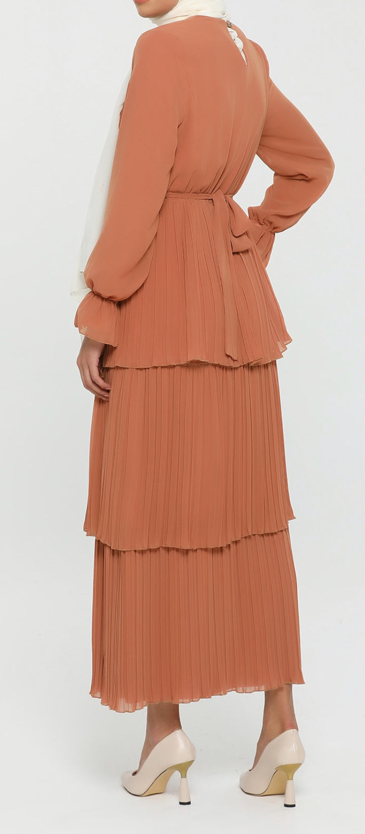Dress Tiered Lined Chiffon Rust