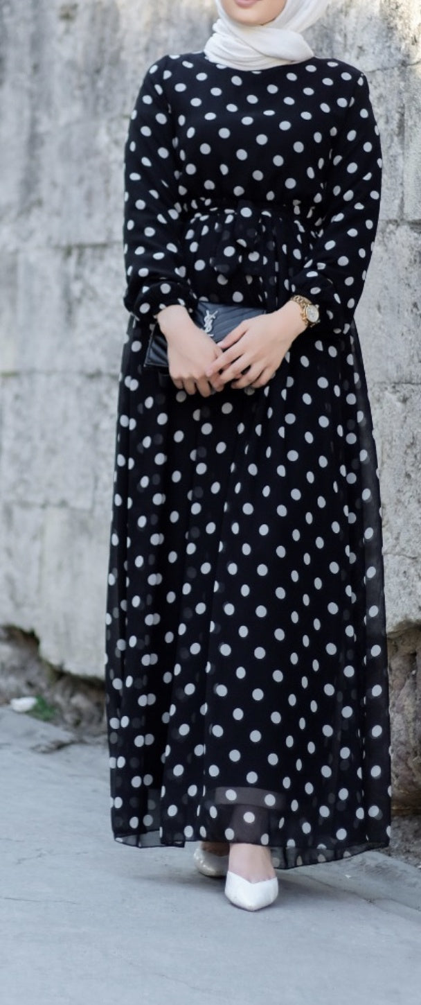 Dress Pola Dots Lined Black & White