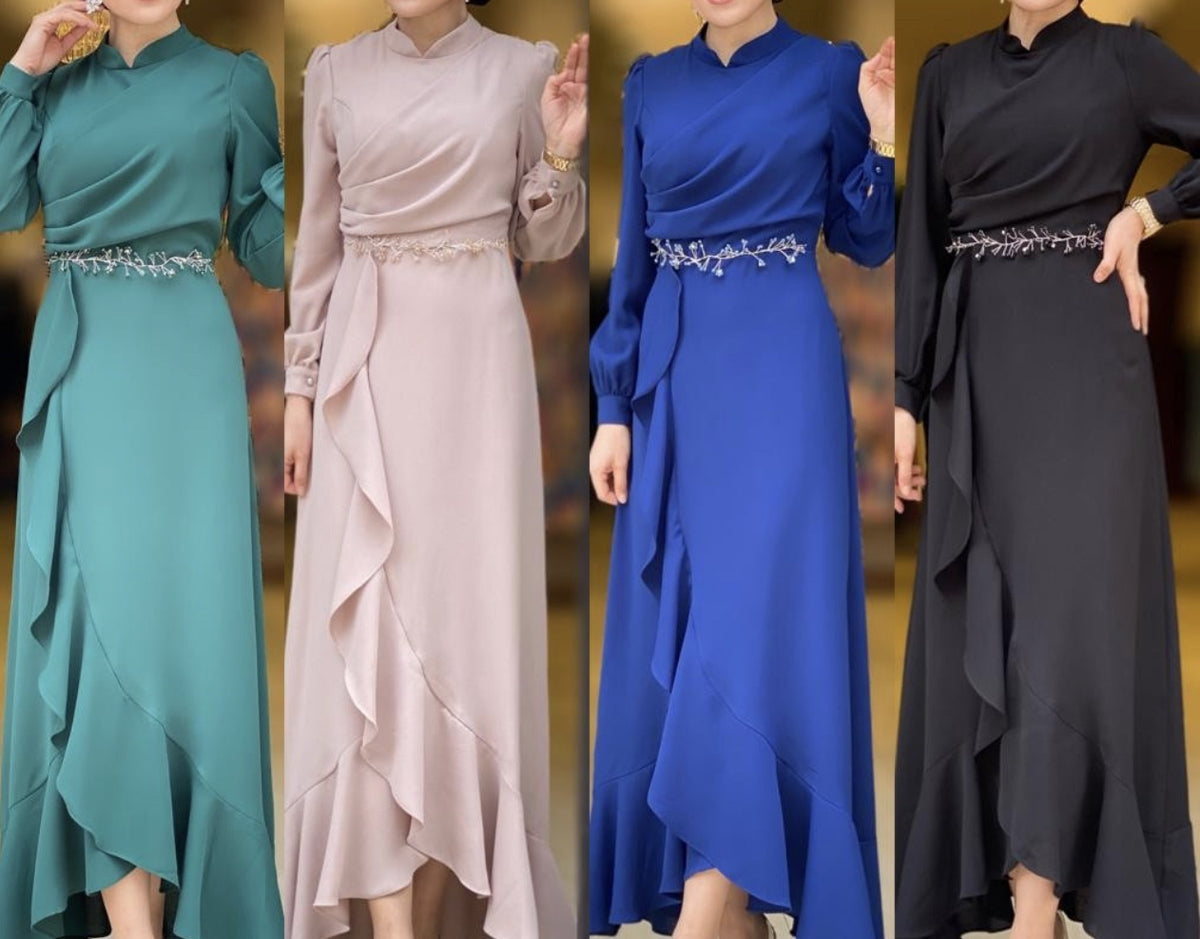 Dress Faux Wrap Purple / Pink / Black / Navy Blue