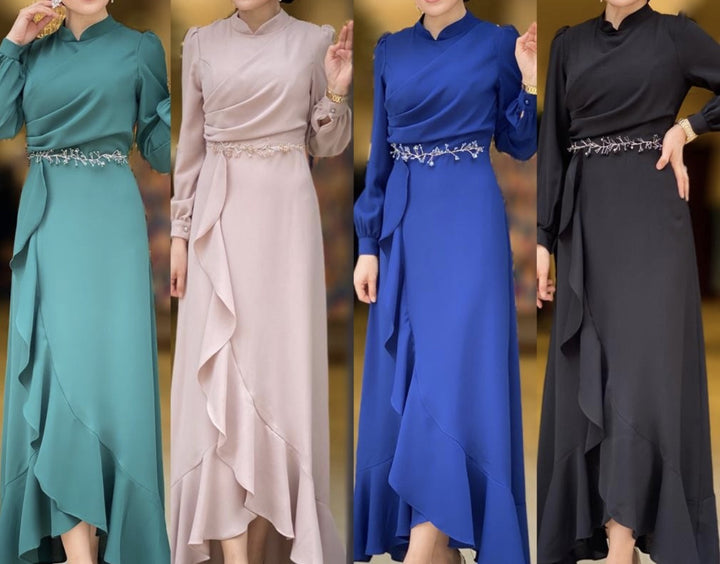 Dress Faux Wrap Purple / Pink / Black / Navy Blue