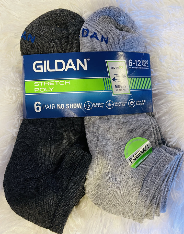 GILDAN Men Socks Half Cushion No Show Grey 6 Pairs