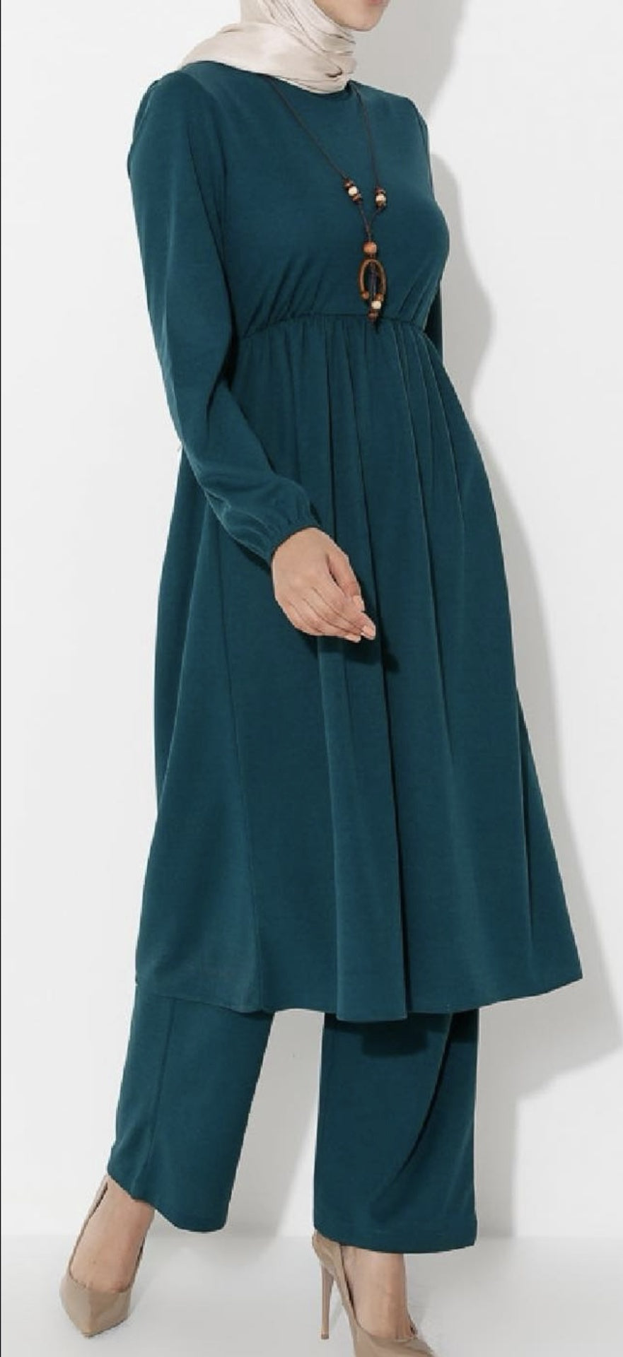 Pants Suit Brown / Emerald with Necklace Plus Size