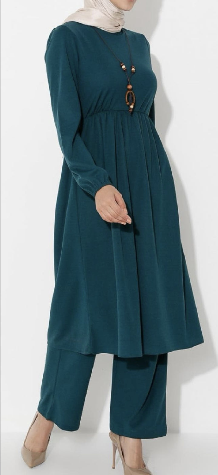Pants Suit Brown / Emerald with Necklace Plus Size