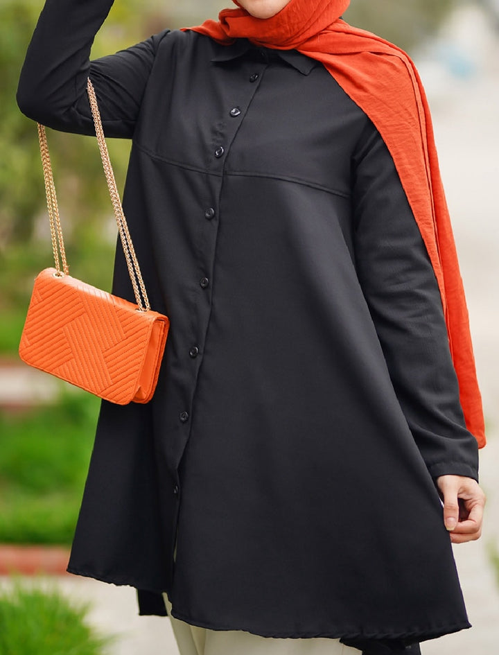 Top Tunic Black Button Down