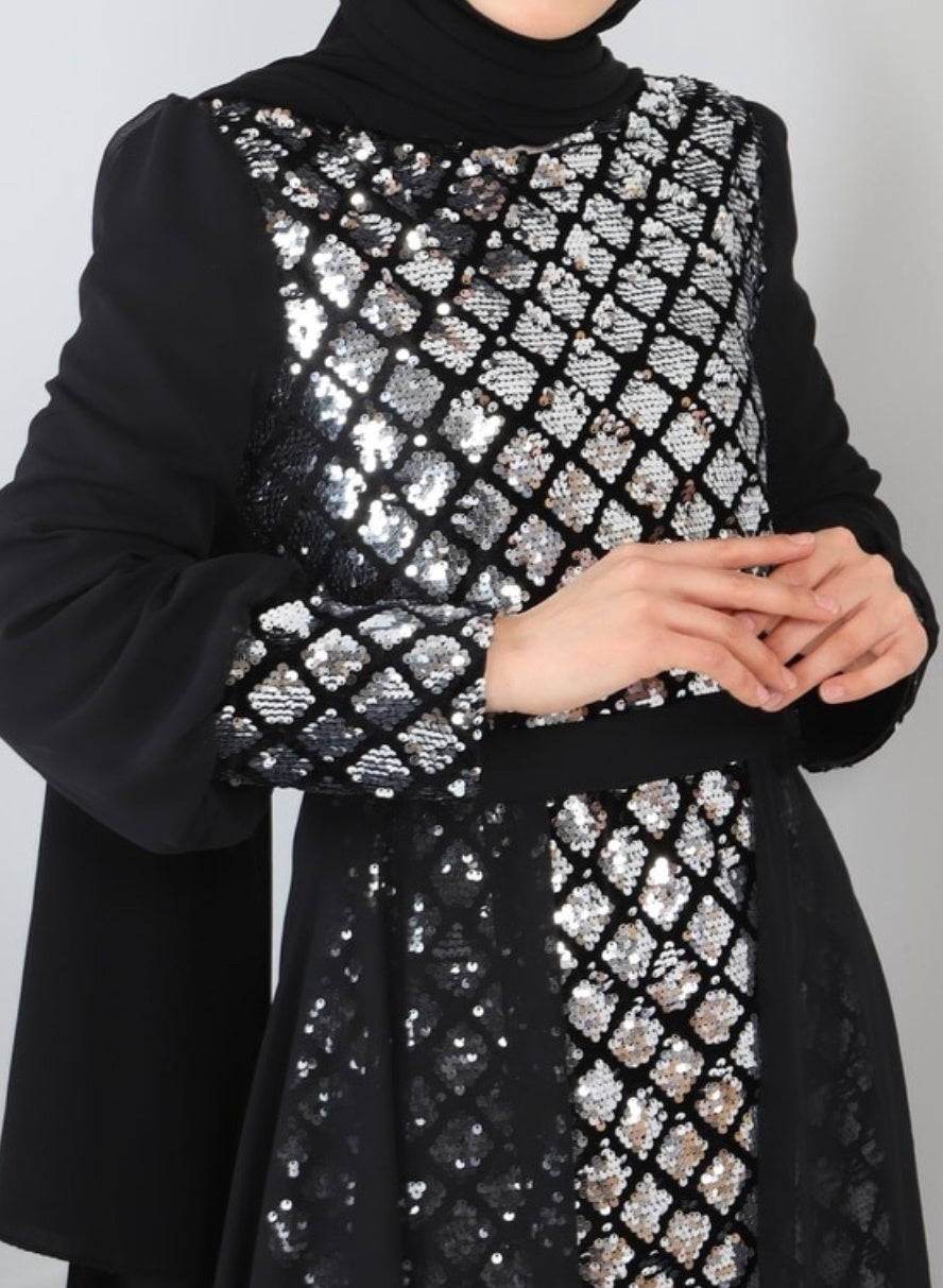 Dress Evening Occasion Sequins Black / Silver / Black / 42