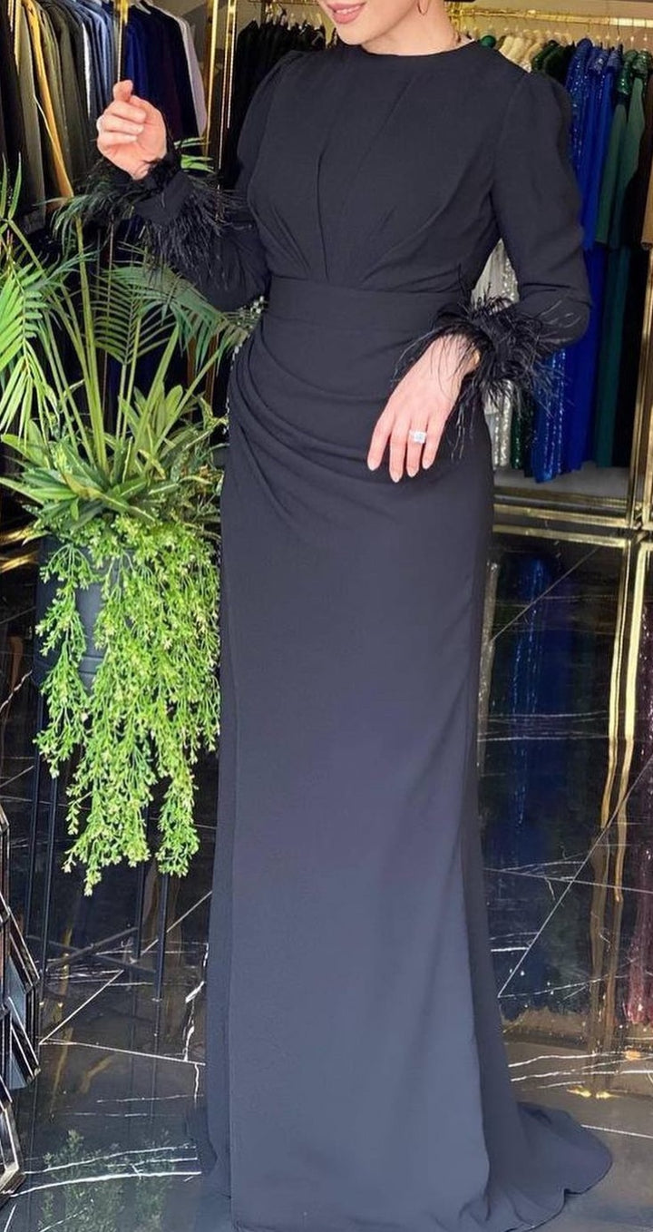 Dress Evening Occasion Feather Black / White / Periwinkle / Black / 44