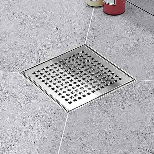 KIOTTO Shower Drain 6" Grid Stainless Steel Silver with Hair Filter #114S6