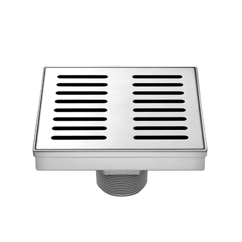 KIOTTO Shower Drain 6" Stripe Stainless Steel Silver with Hair Filter #116S6