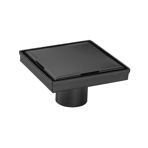 KIOTTO Shower Drain 4" Smooth Stainless Steel Matt Black with Hair Filter #122B4