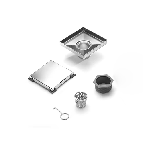 KIOTTO Shower Drain 4" Smooth Stainless Steel Silver with Hair Filter #122S4