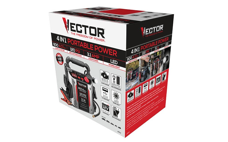 VECTOR Battery Jump Start J7CV 4-IN-1 Air Compressor USB Power