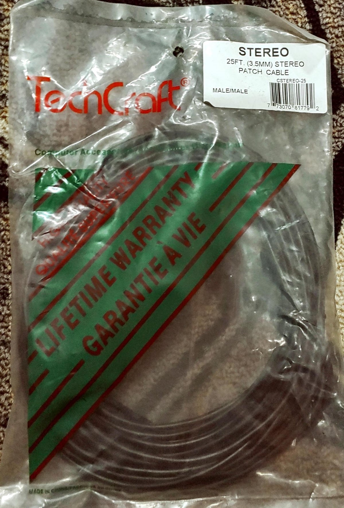 TECH CRAFT Lead 3.5MM Male Stereo to 3.5MM Male Stereo 25' CSTEREO-25 Techcraft