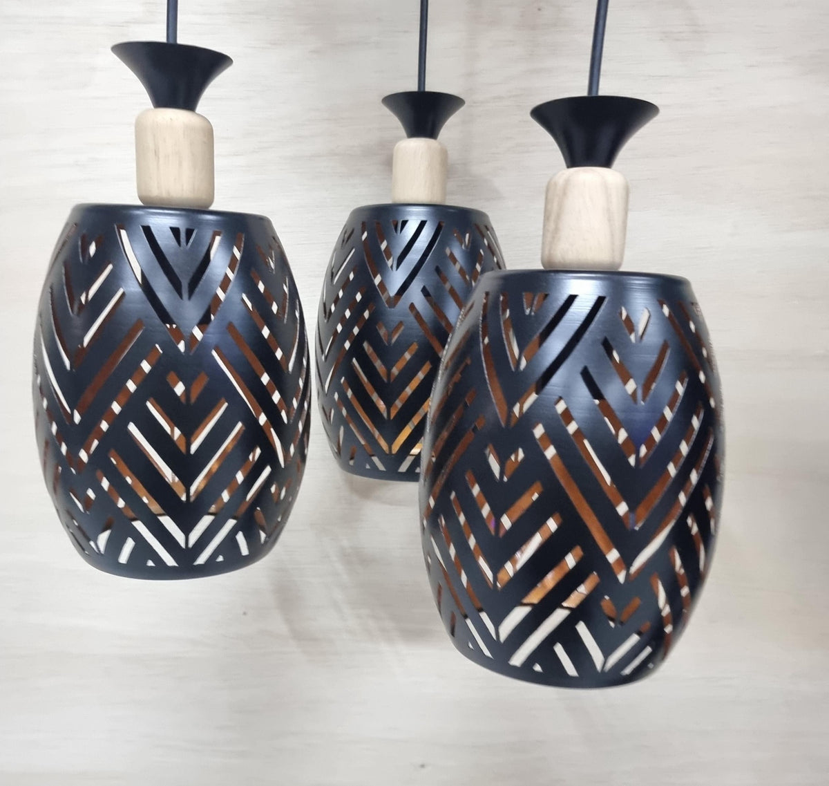 Light Fixture Pendant 3-BULB 6878-3 LED Black Metal