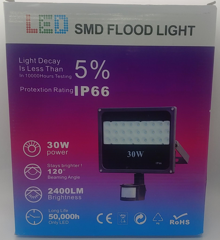 Lamp LED Flood Light 30W Smd IP66 with Motion Sensor