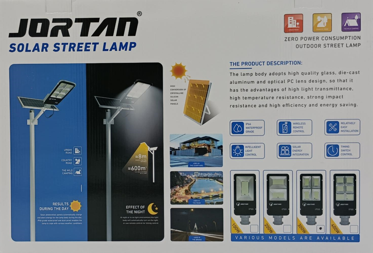 JORTAN Light Solar Street LED 300W JT-YS-300W with Pole