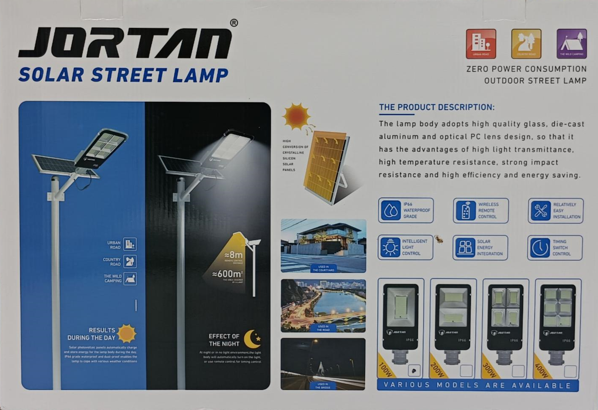 JORTAN Light Solar Street LED 100W JT-YS-100W-30 with Pole