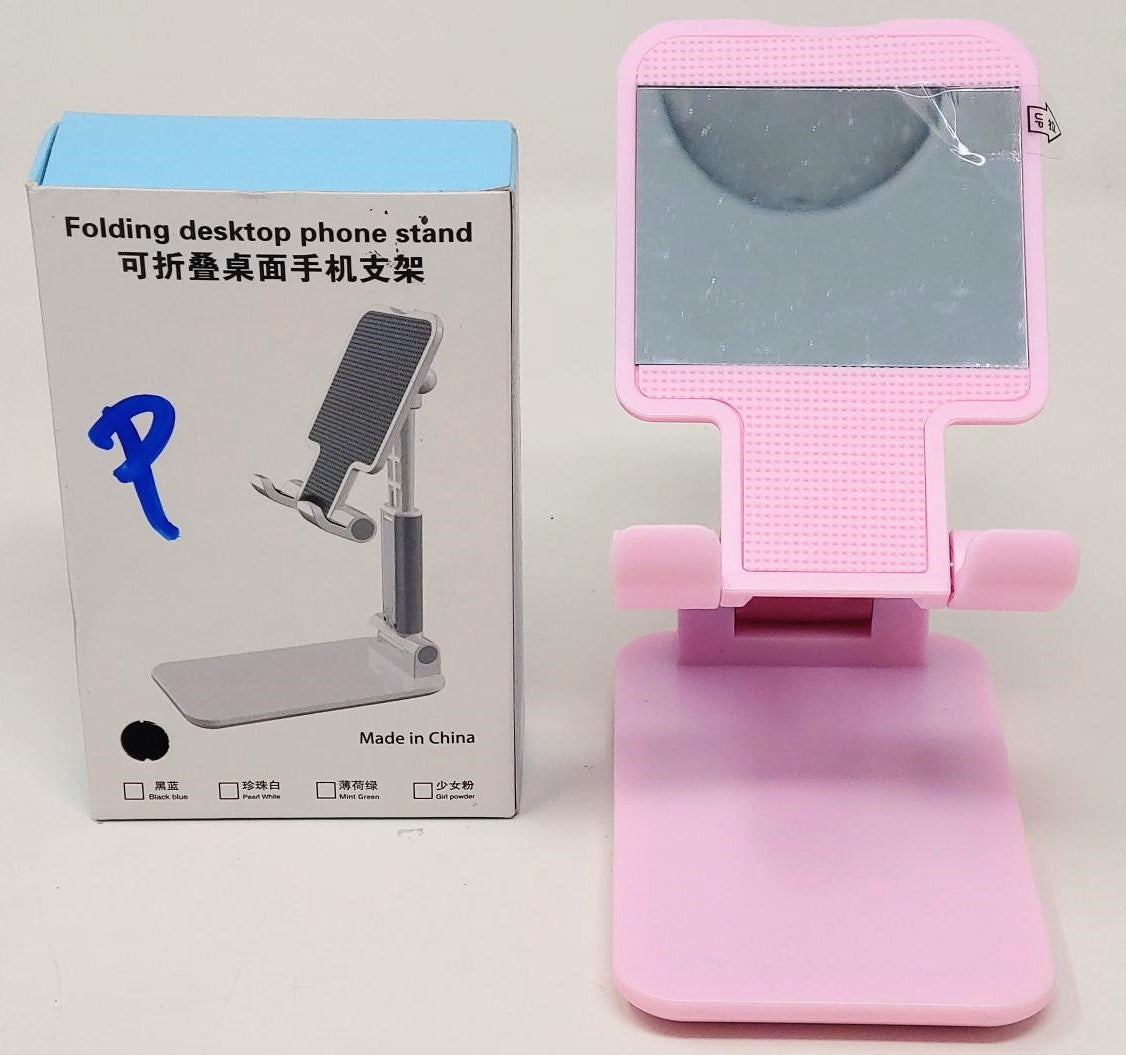 Phone Stand Holder with Mirror Pink Folding Desktop Phone Stand