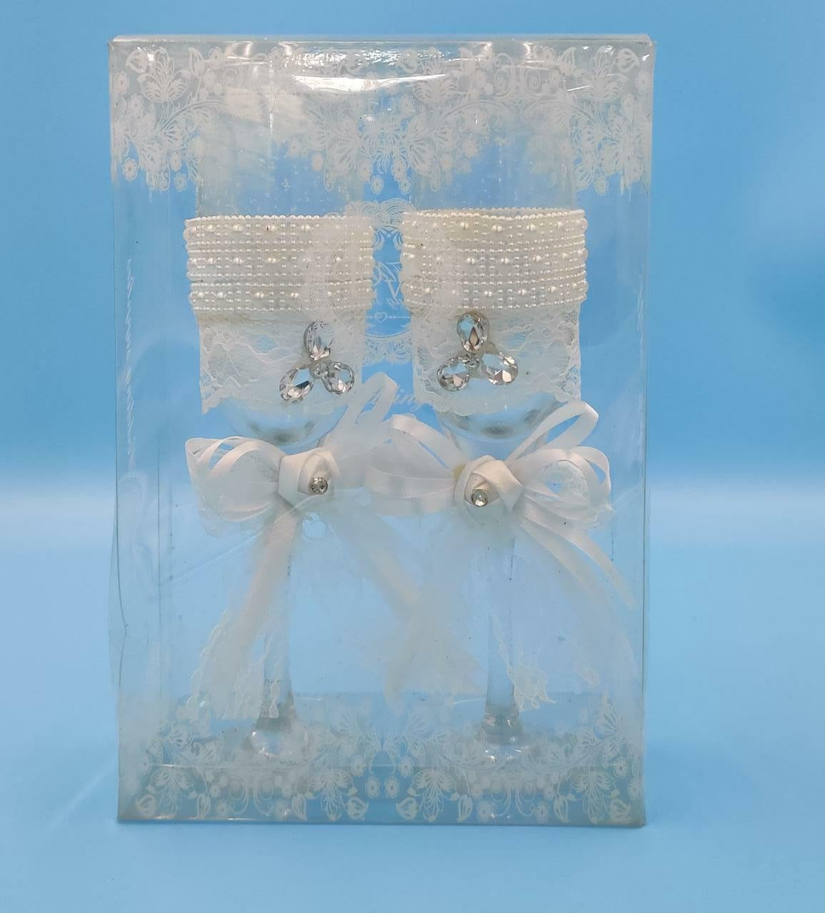 Glass 2PCS W/LACE Love Wedding Supply