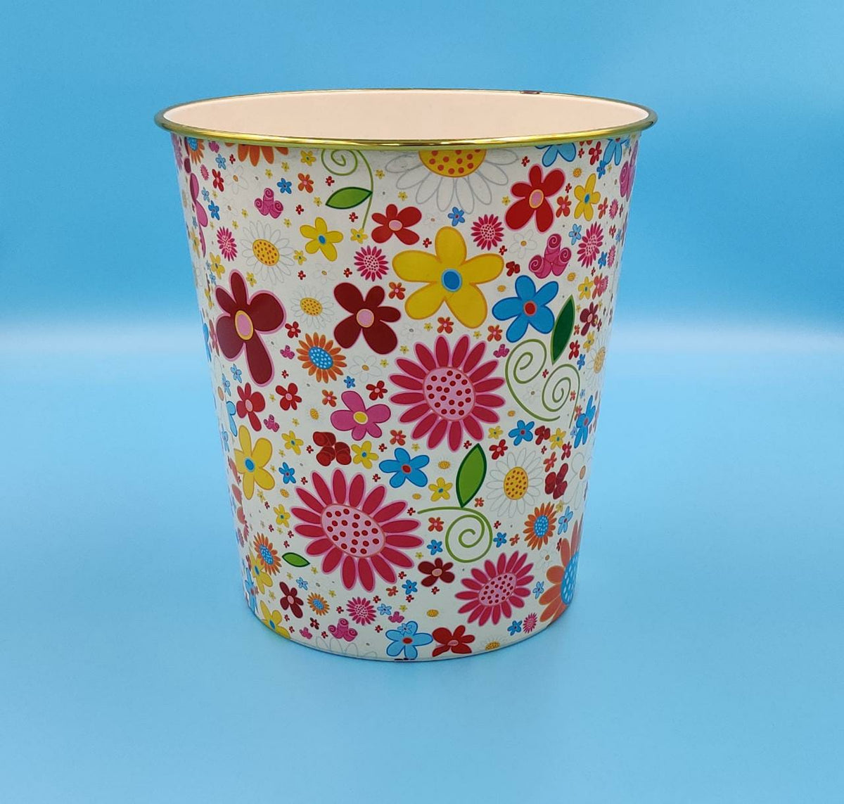 Bin Plastic Round Large with Gold Rim Sanli SL-PW052 11" X 10"