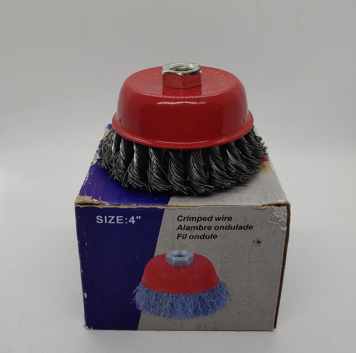 Wire Brush Cup 4" Twisted Purple & Grey Box