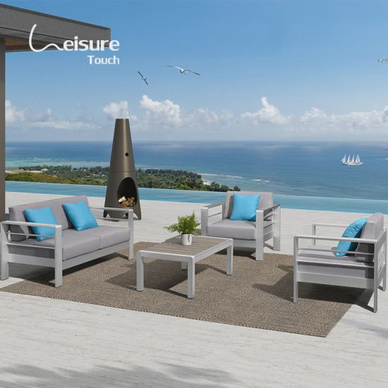 Chair & Table Sitting Set 3-1-1 Leisure Touch Zoe Outdoor Pool Patio Garden Lightweight Aluminum 2X410355 + 420346 + Table