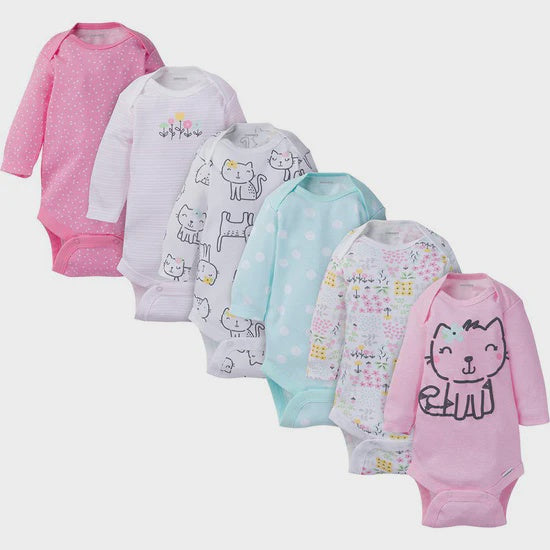ONESIES Baby Bodysuit Set 6PC Long Sleeve Pink