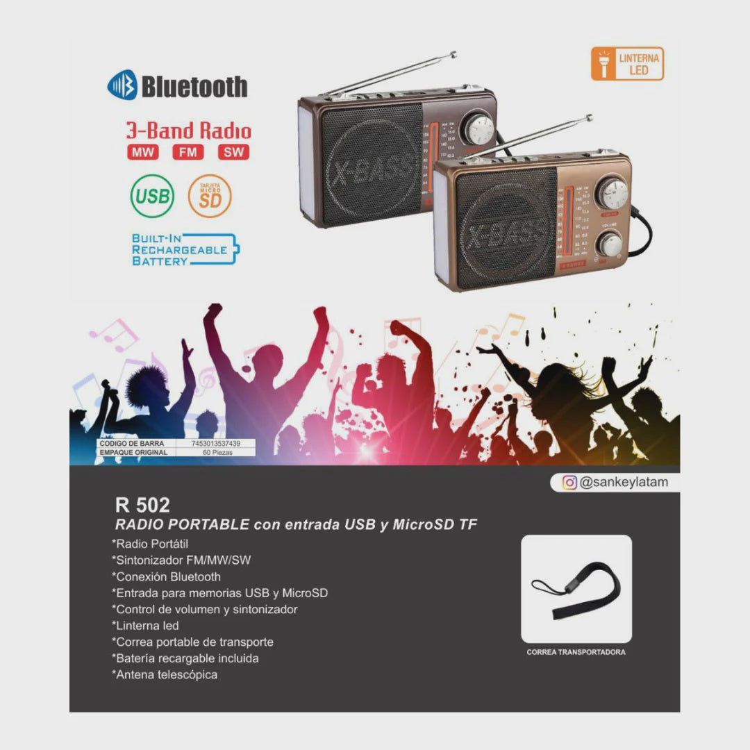SANKEY Radio R-502 FM USB Sd Bluetooth Music Box Rechargeable