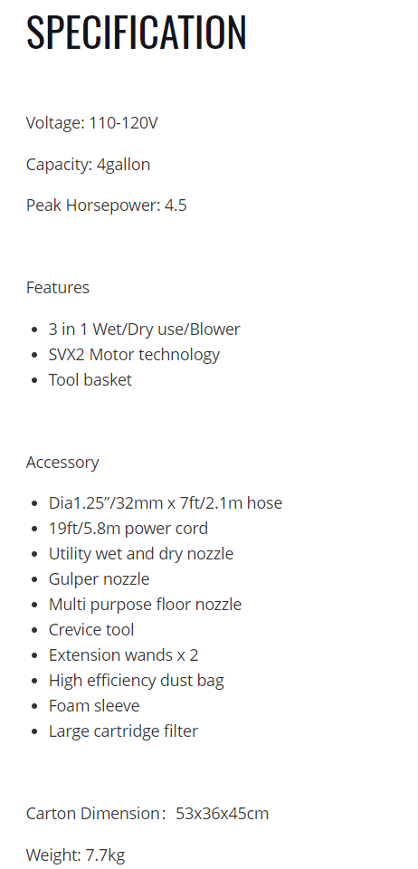 SHOP VAC Vacuum Cleaner Classic 59111201 4GAL WET/DRY