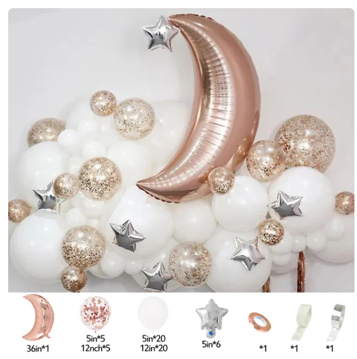 Eid / Ramadan Balloon Pink Silver & White with Foil Moon & Star 60PC