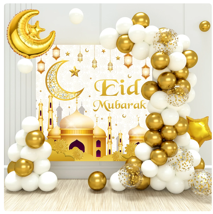 Eid / Ramadan Decor Balloon and Backdrop Kit White