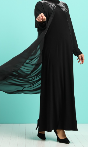 Gown Abaya Evening Occasion Dress Plum / Black