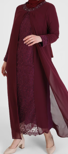 Gown Abaya Evening Occasion Dress Plum / Black