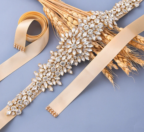 Hijab Accessories Belt Rhinestone W/RIBBON
