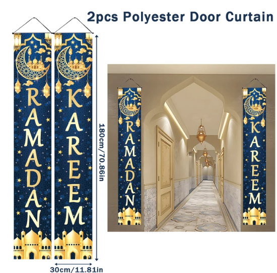 Eid / Ramadan Decor Banner Door Hanging 2PCS Blue