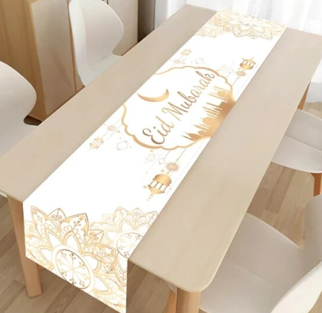 Eid / Ramadan Table Runner White Gold