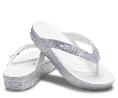 CROCS Footwear Platform Flip Flop White Glitter