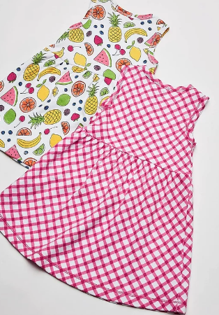 TOUCHED BY NATURE Baby Dress Touch by Armless Print Fruit / Stripe 2PACK