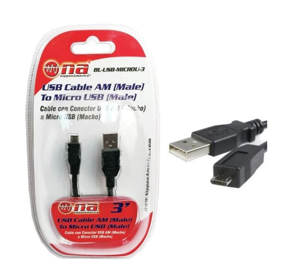 NIPPON AMERICA USB Cable Micro 3' BL-USB-MICROU-3 Na