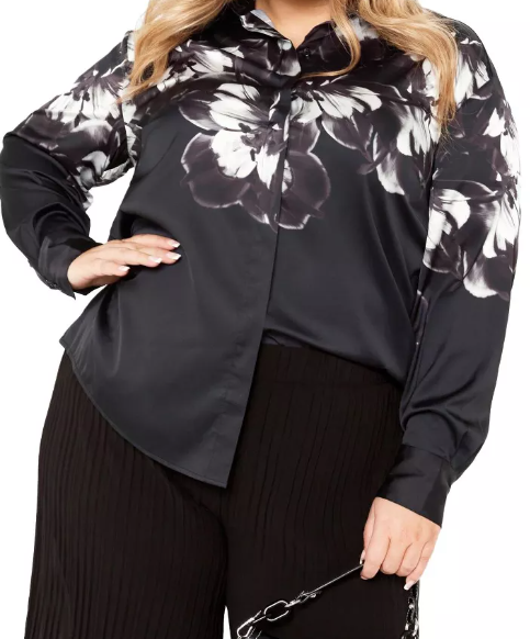 AVENUE Shirt Blouse Plus Lily Black Print