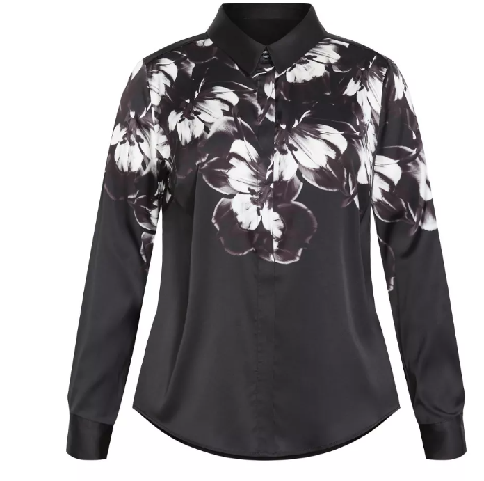 AVENUE Shirt Blouse Plus Lily Black Print