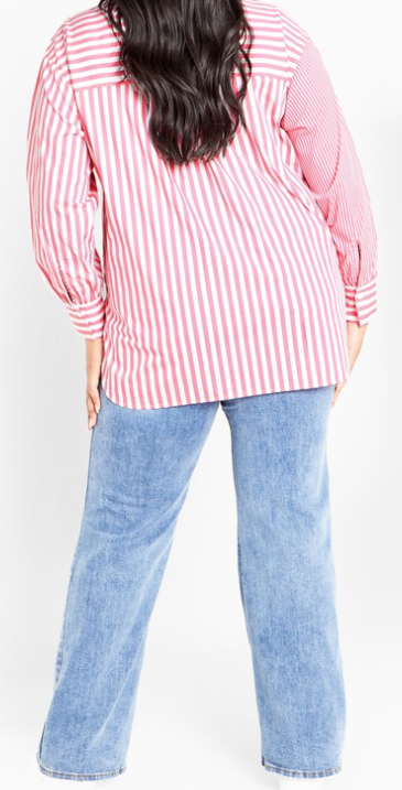 AVENUE Shirt Blouse Plus Stripe Blue / Pink